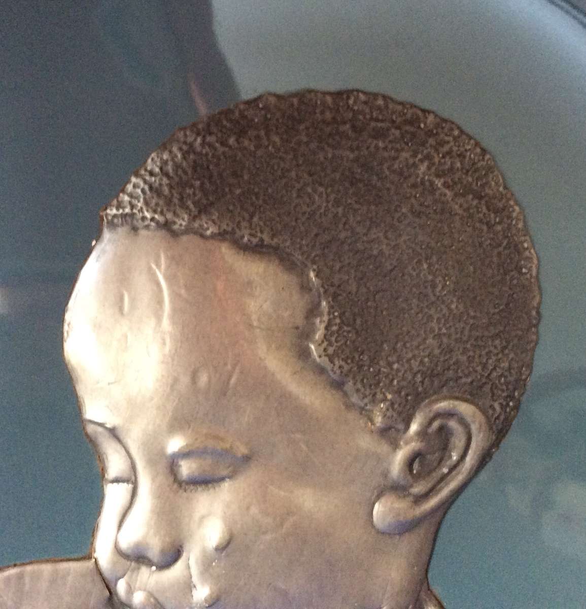 Metal Sheet Repousse Art on Poole Pottery Cameo plate