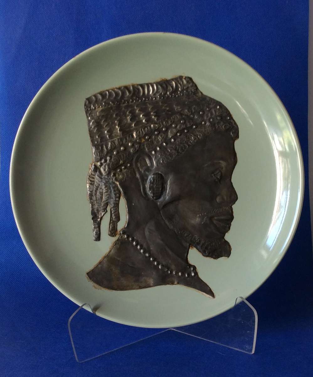 Metal Sheet Repousse Art on Poole Pottery Cameo plate