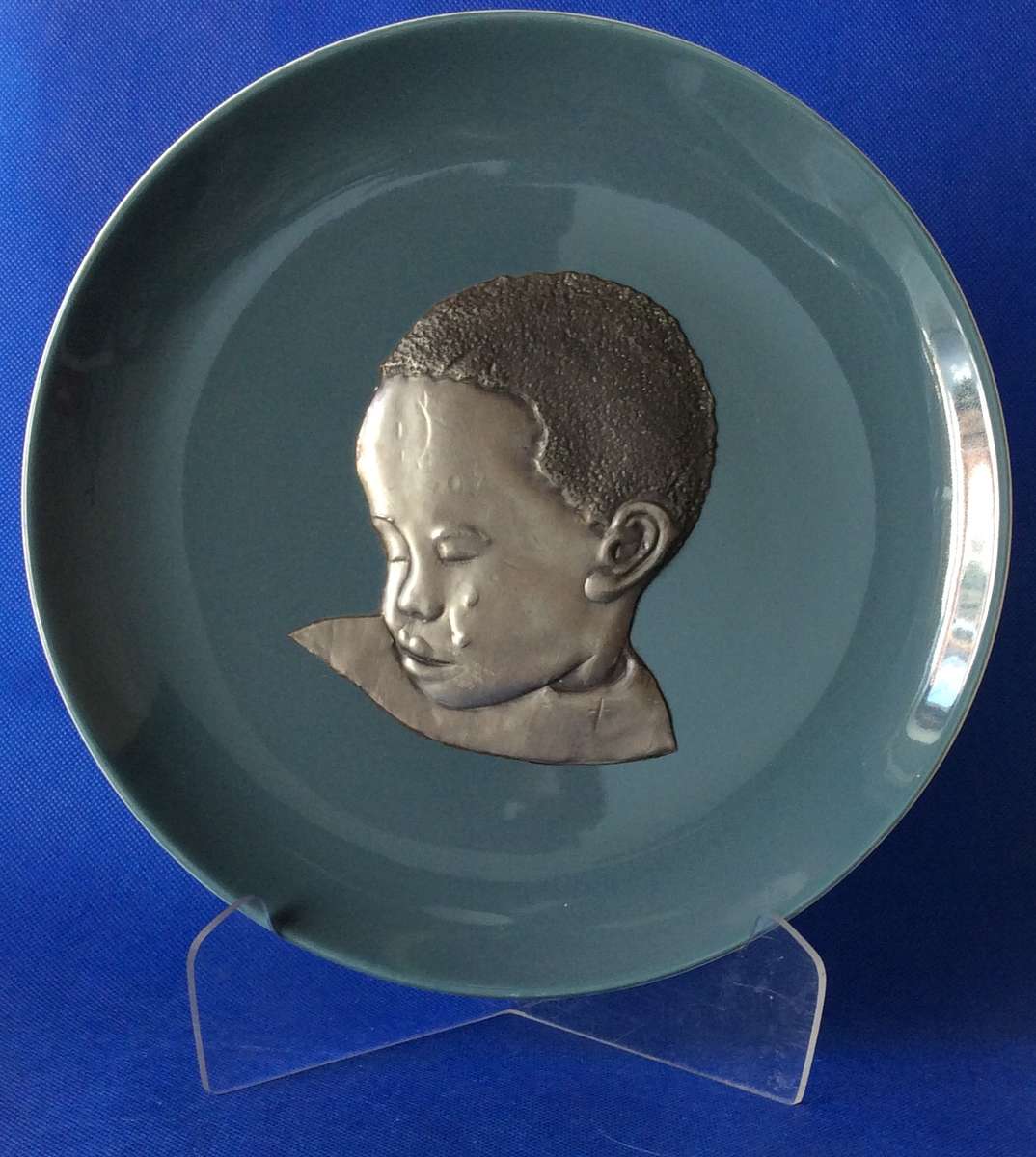 Metal Sheet Repousse Art on Poole Pottery Cameo plate