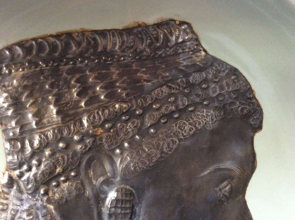 Metal Sheet Repousse Art on Poole Pottery Cameo plate