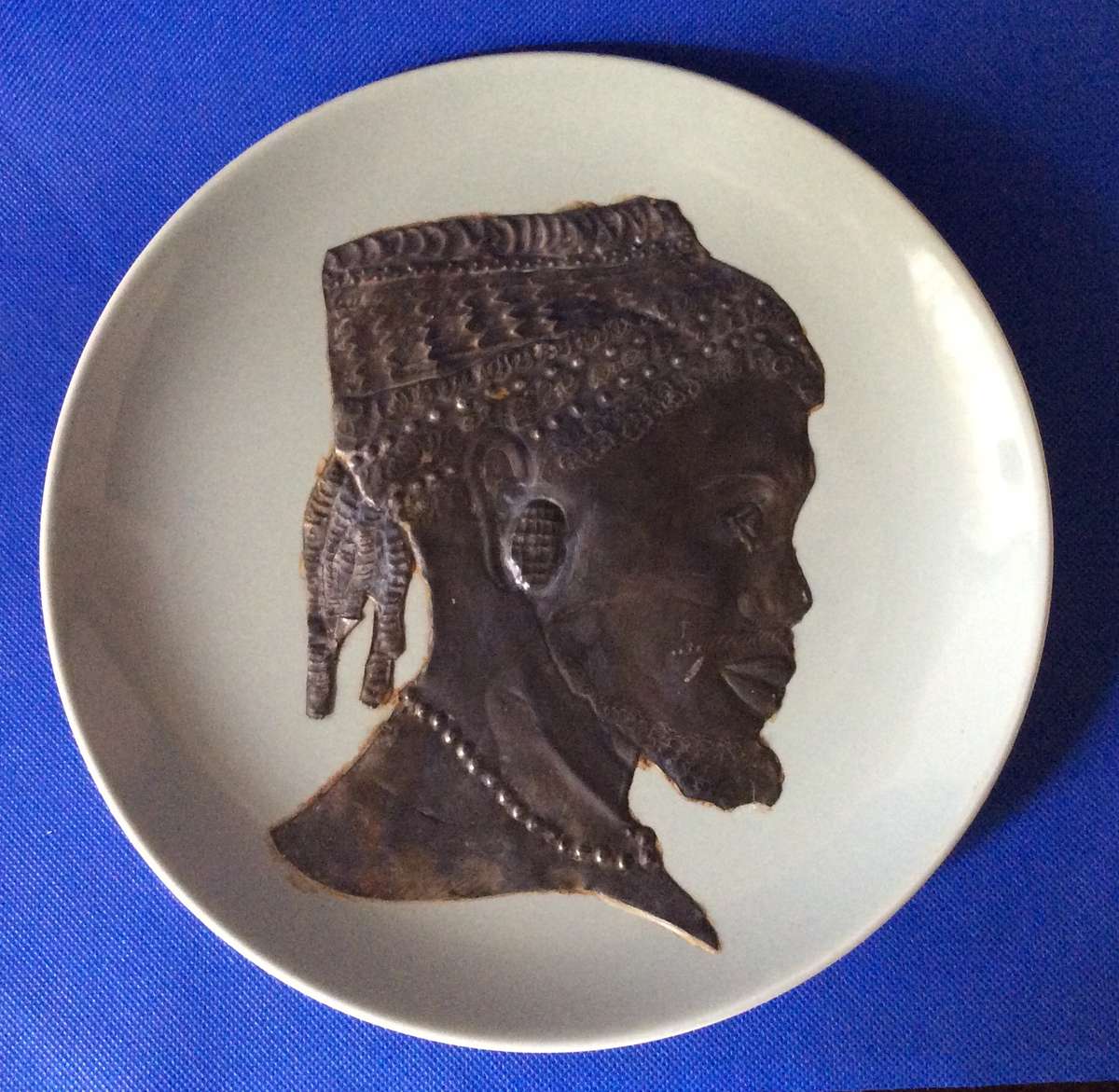 Metal Sheet Repousse Art on Poole Pottery Cameo plate