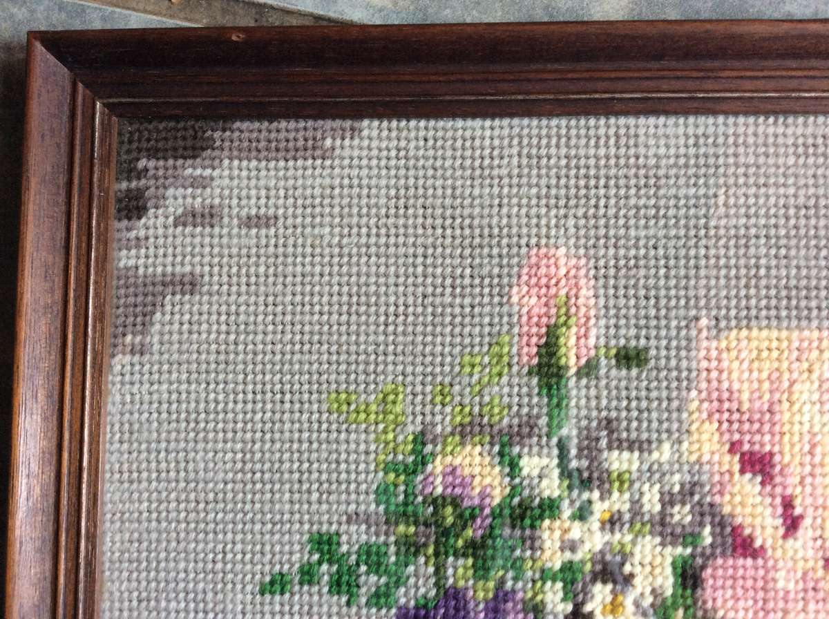 Vintage Tapestry framed behind Glass