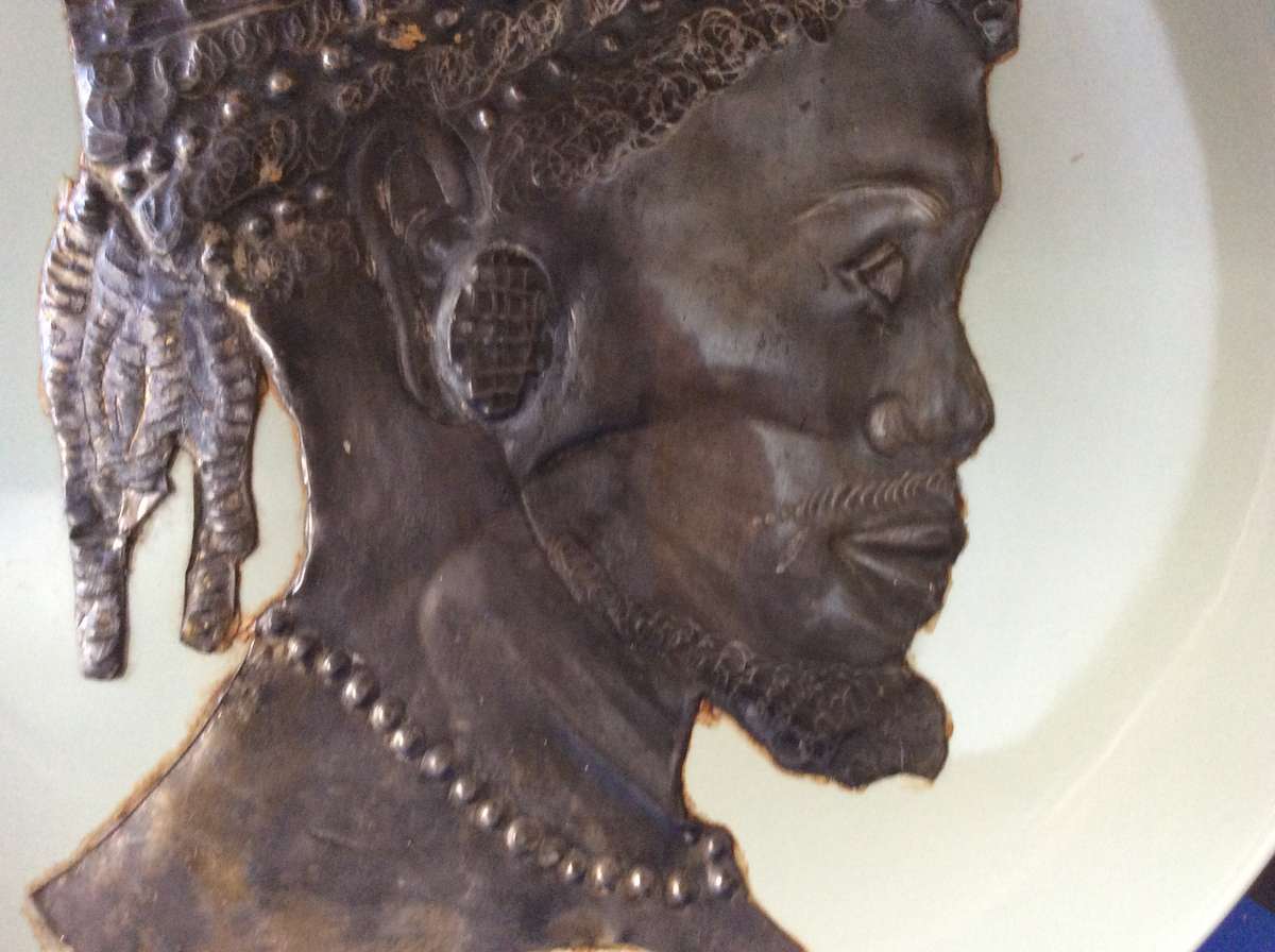 Metal Sheet Repousse Art on Poole Pottery Cameo plate