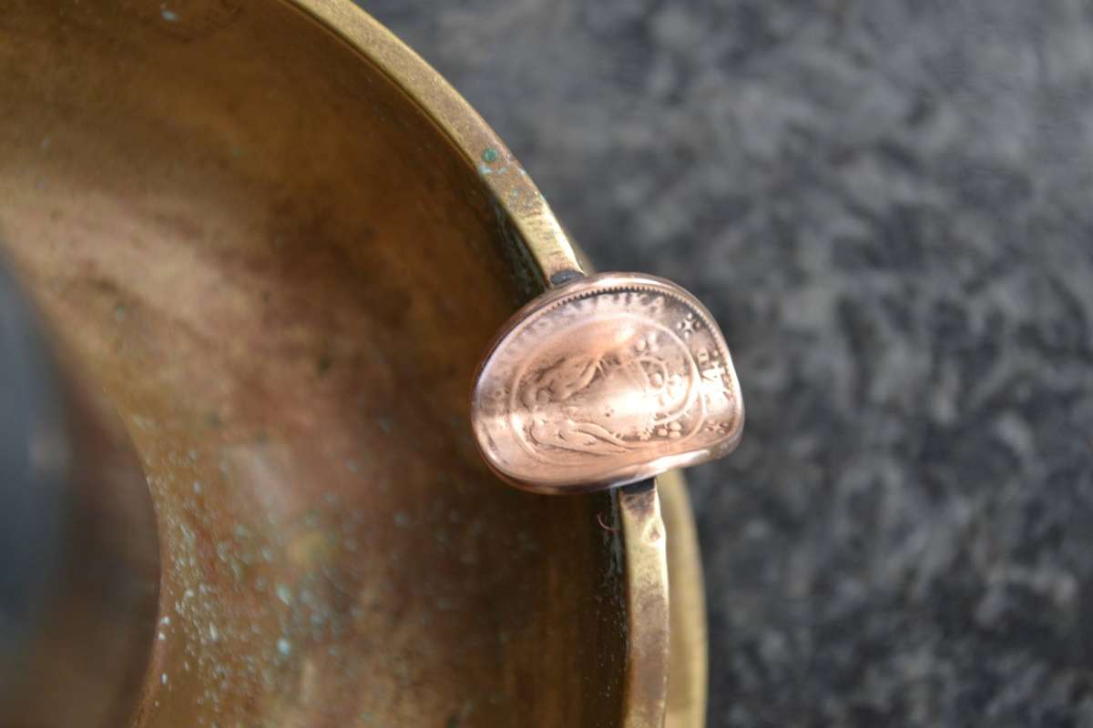 Vintage Heavy WWII Trench Art "Mortar" Ashtray with Coin Cigarette Holders