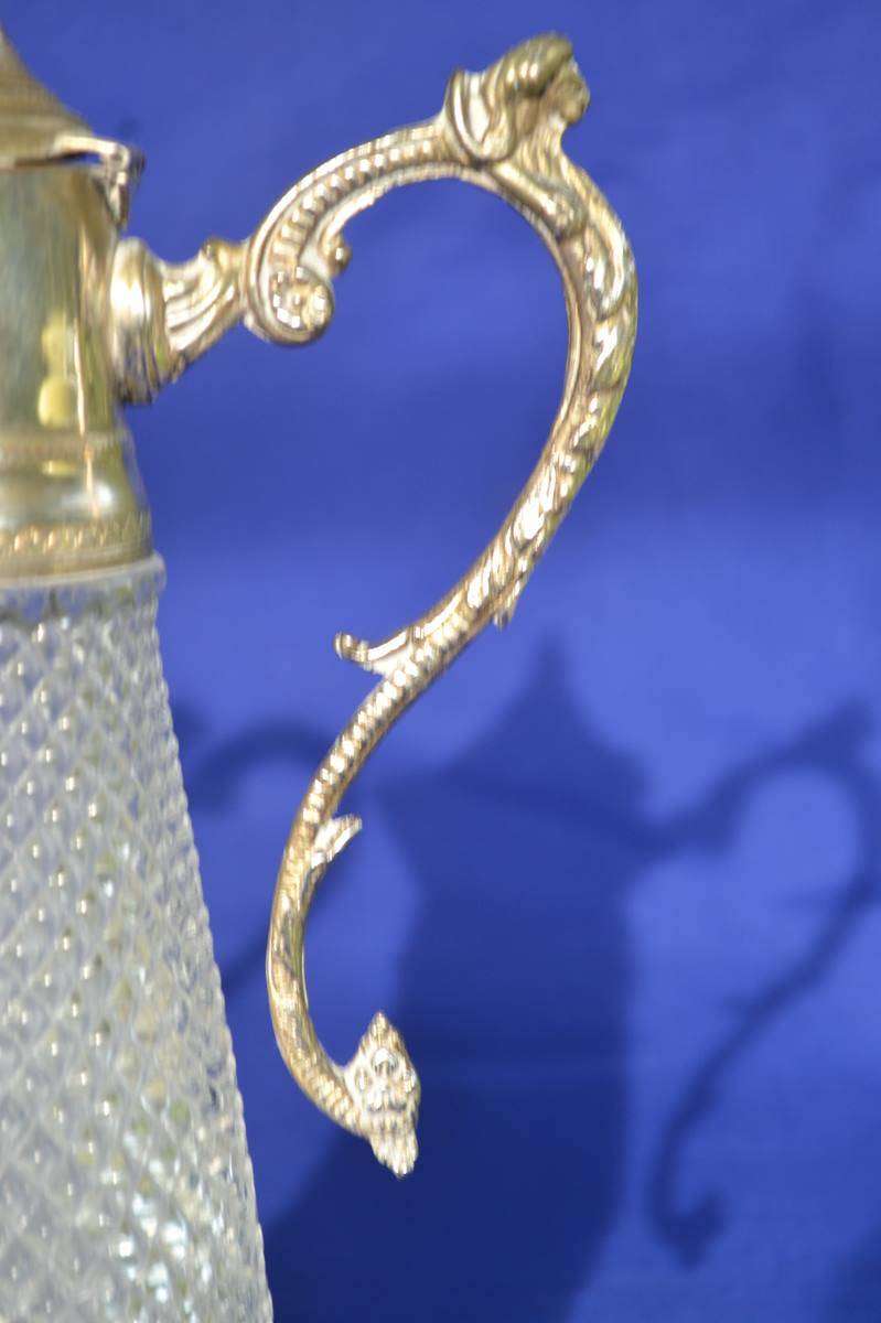 Vintage Diamond Cut Crystal Claret Jugs with silver Plate Mountings