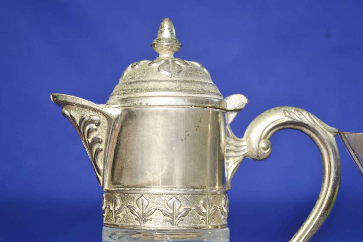 Vintage Diamond Cut Crystal Claret Jugs with silver Plate Mountings