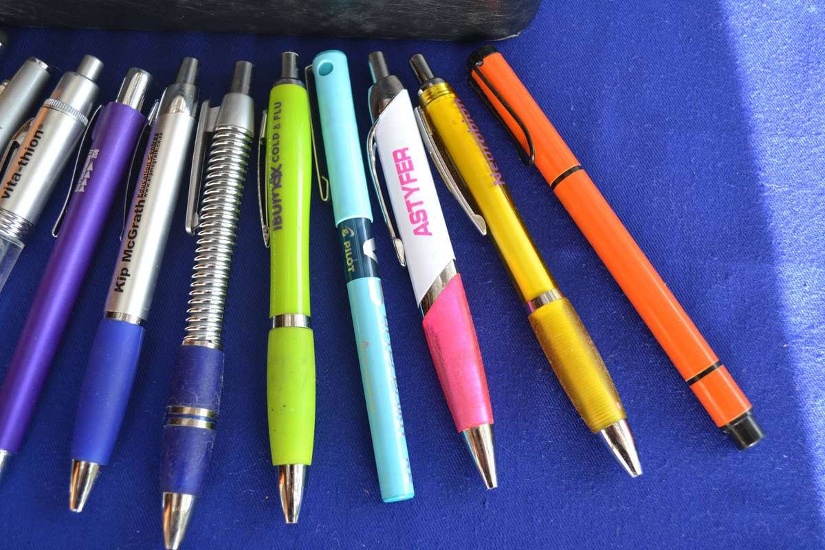 Assorted Ball Point  Pens in Leather Case - 14 Pieces