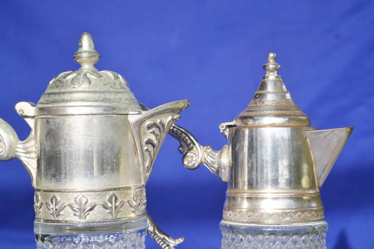 Vintage Diamond Cut Crystal Claret Jugs with silver Plate Mountings