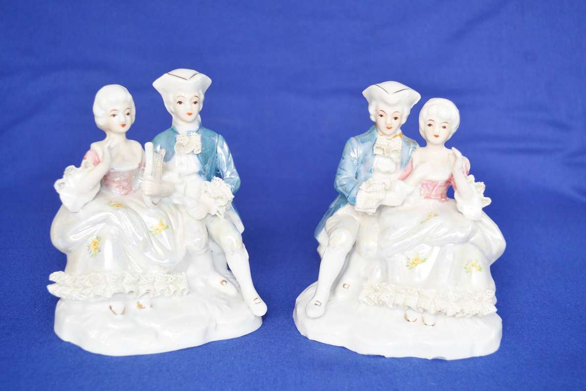 Pair of Vintage Dresden Style Porcelain Groups