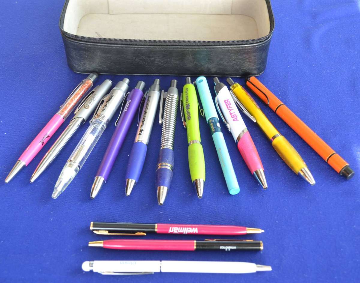 Assorted Ball Point  Pens in Leather Case - 14 Pieces