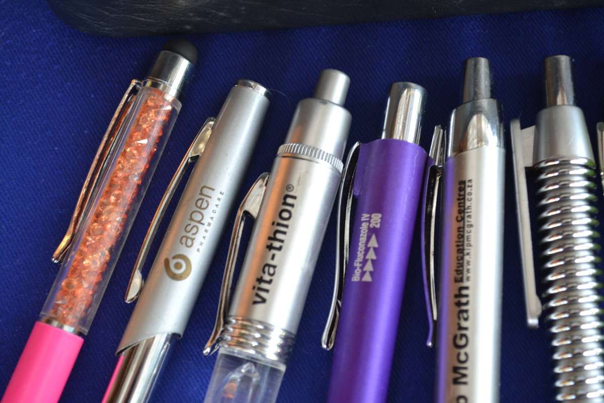 Assorted Ball Point  Pens in Leather Case - 14 Pieces