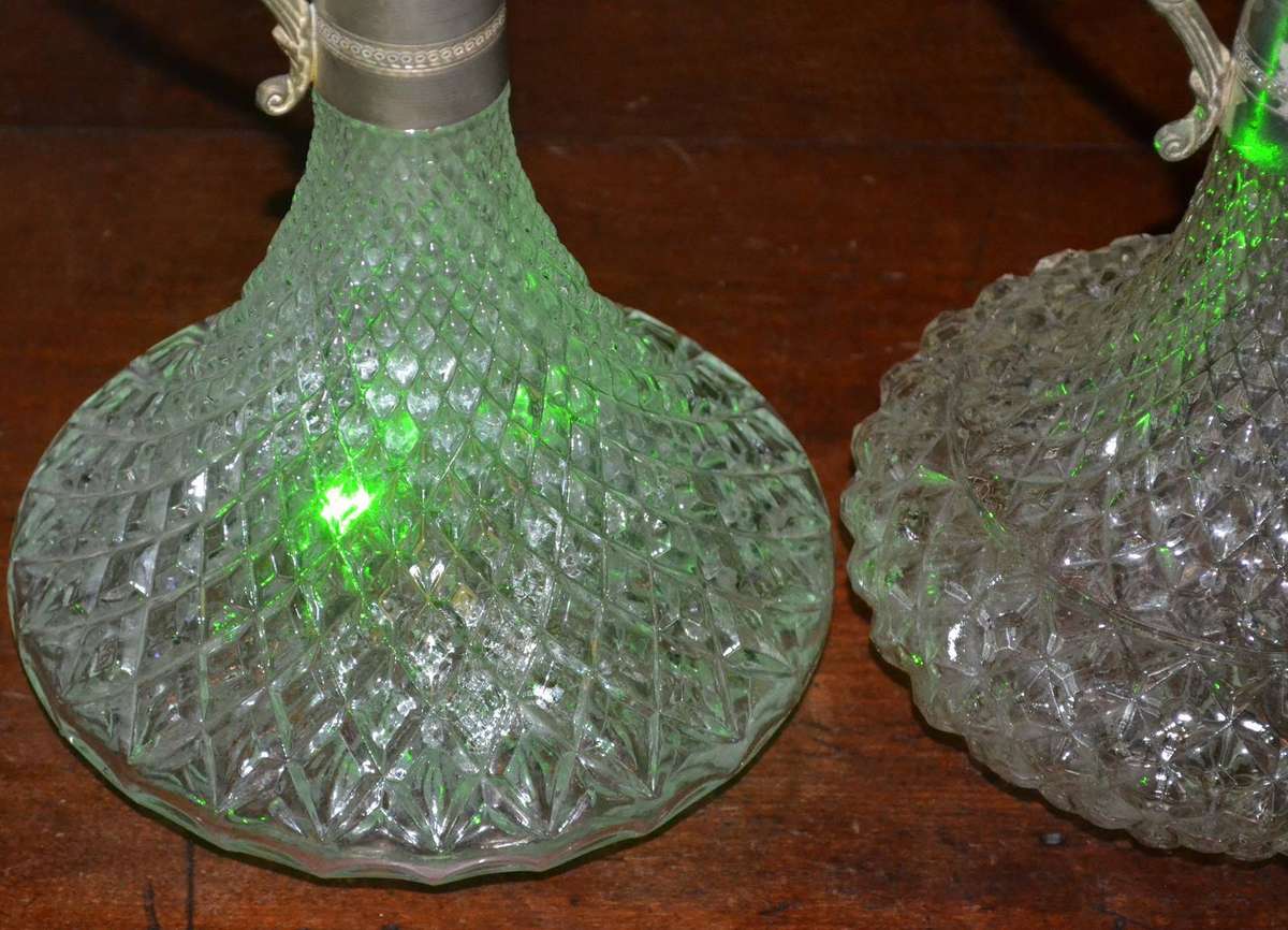 Trivoli Original Vintage Diamond Cut Crystal Ships Decanters with silver Plate Mountings