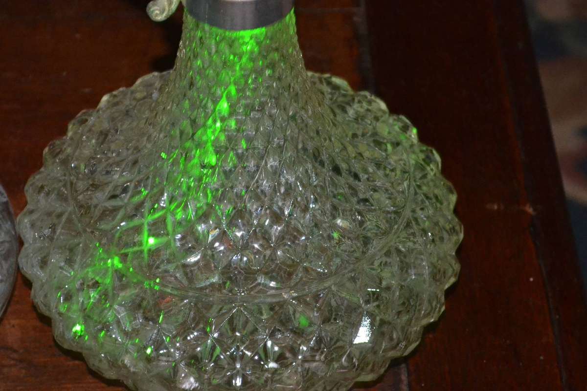 Trivoli Original Vintage Diamond Cut Crystal Ships Decanters with silver Plate Mountings