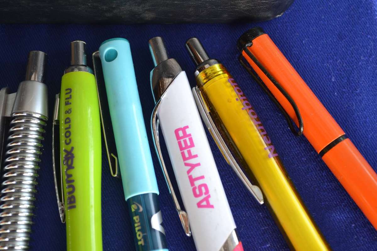 Assorted Ball Point  Pens in Leather Case - 14 Pieces