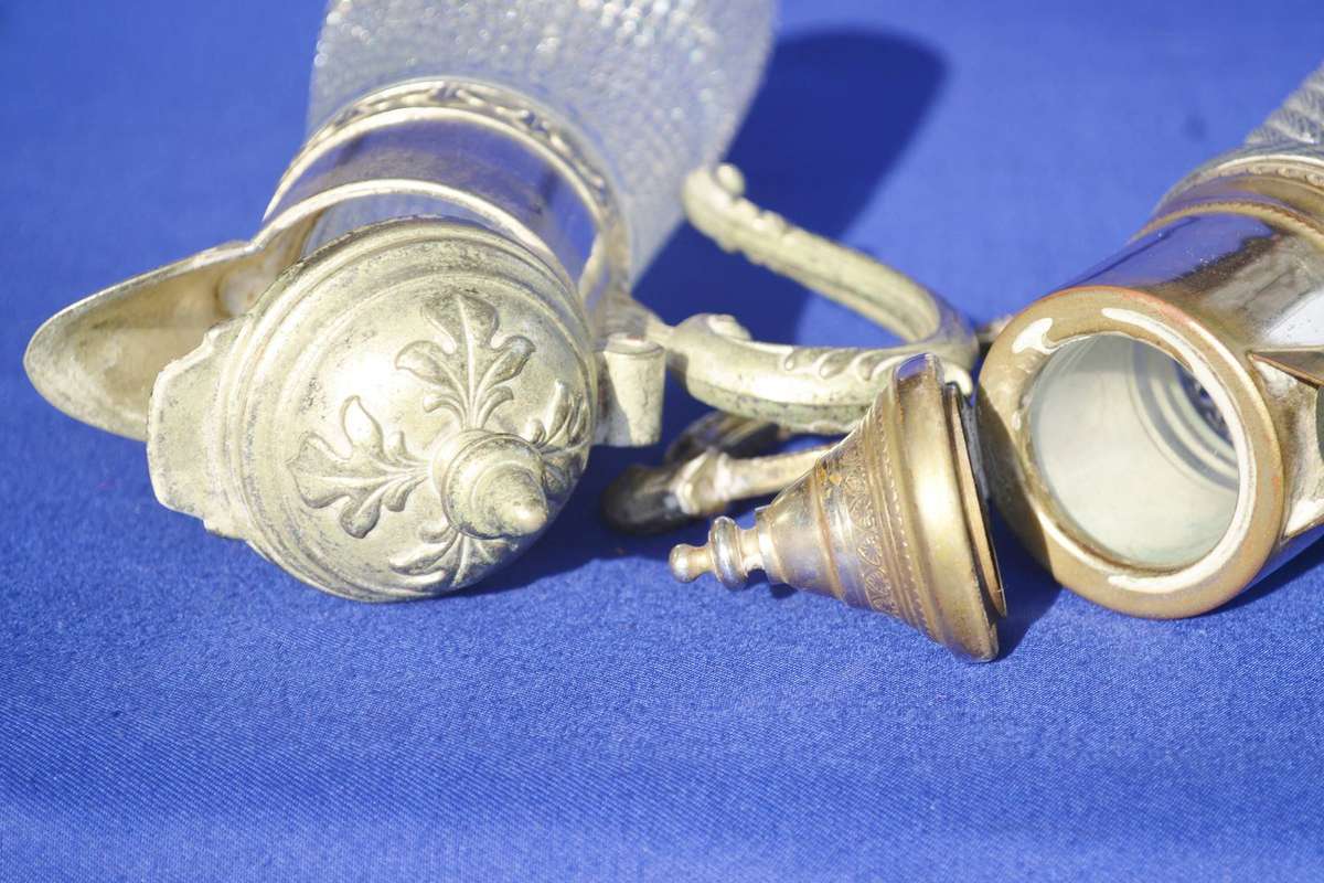 Vintage Diamond Cut Crystal Claret Jugs with silver Plate Mountings