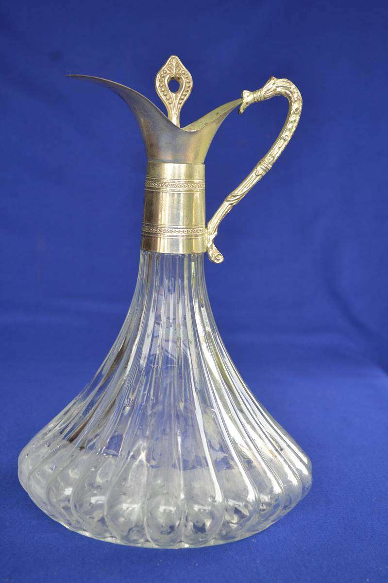 Vintage  Hobnail Ships Decanter with silver Plate Mounting