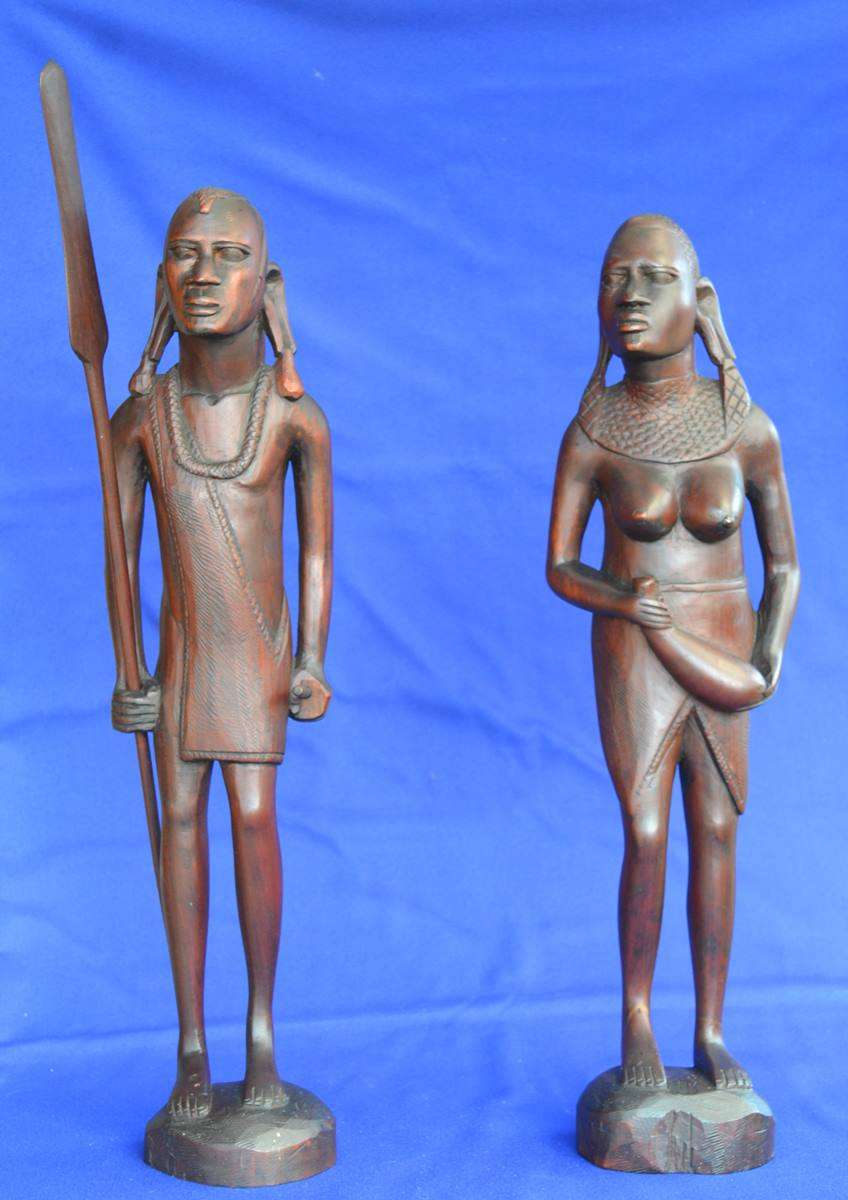 Hand Carved Wooden Maasai Warrior and Tribal  Figures
