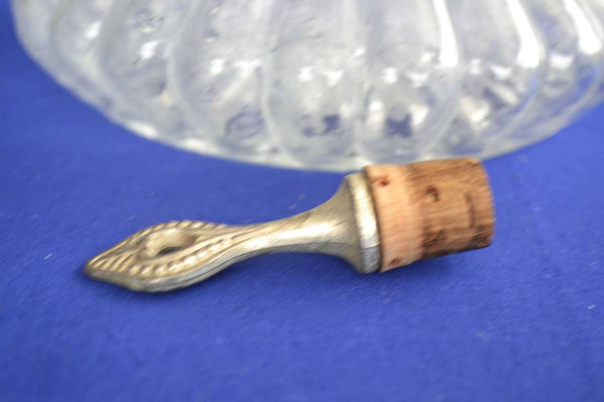 Vintage  Hobnail Ships Decanter with silver Plate Mounting