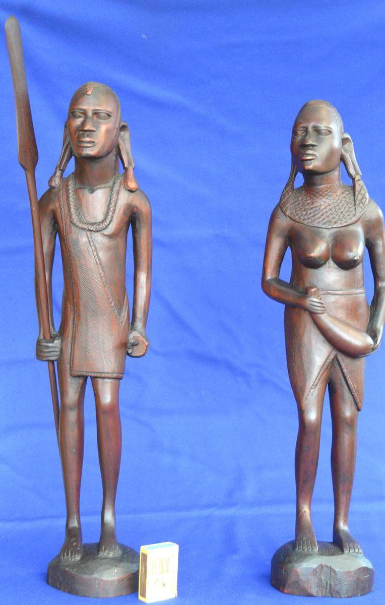 Hand Carved Wooden Maasai Warrior and Tribal  Figures