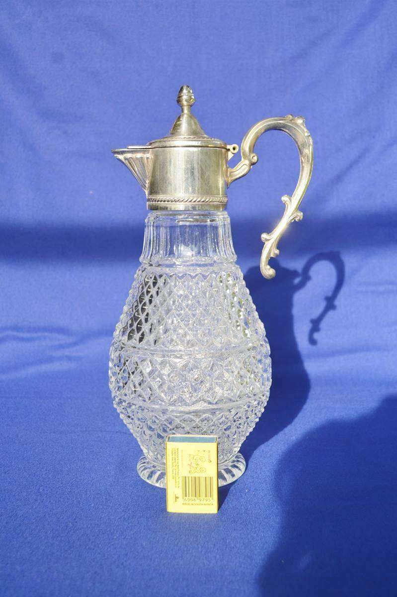 Sheraton Vintage Diamond Cut  Crystal Claret Jug / Wine Ewer with silver Plate Mountings