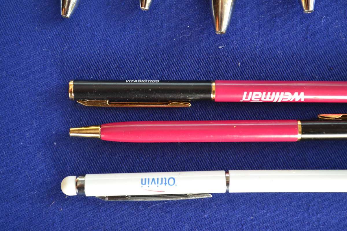 Assorted Ball Point  Pens in Leather Case - 14 Pieces