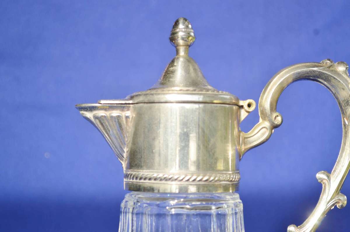 Sheraton Vintage Diamond Cut  Crystal Claret Jug / Wine Ewer with silver Plate Mountings