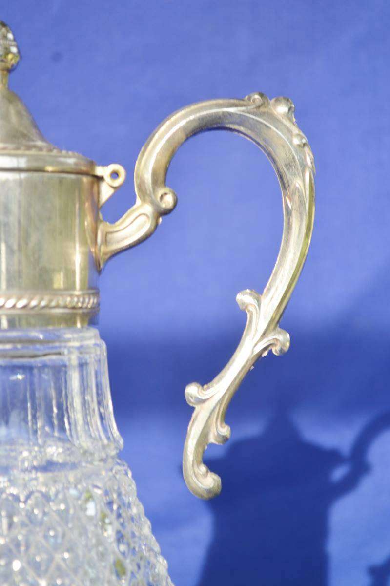 Sheraton Vintage Diamond Cut  Crystal Claret Jug / Wine Ewer with silver Plate Mountings
