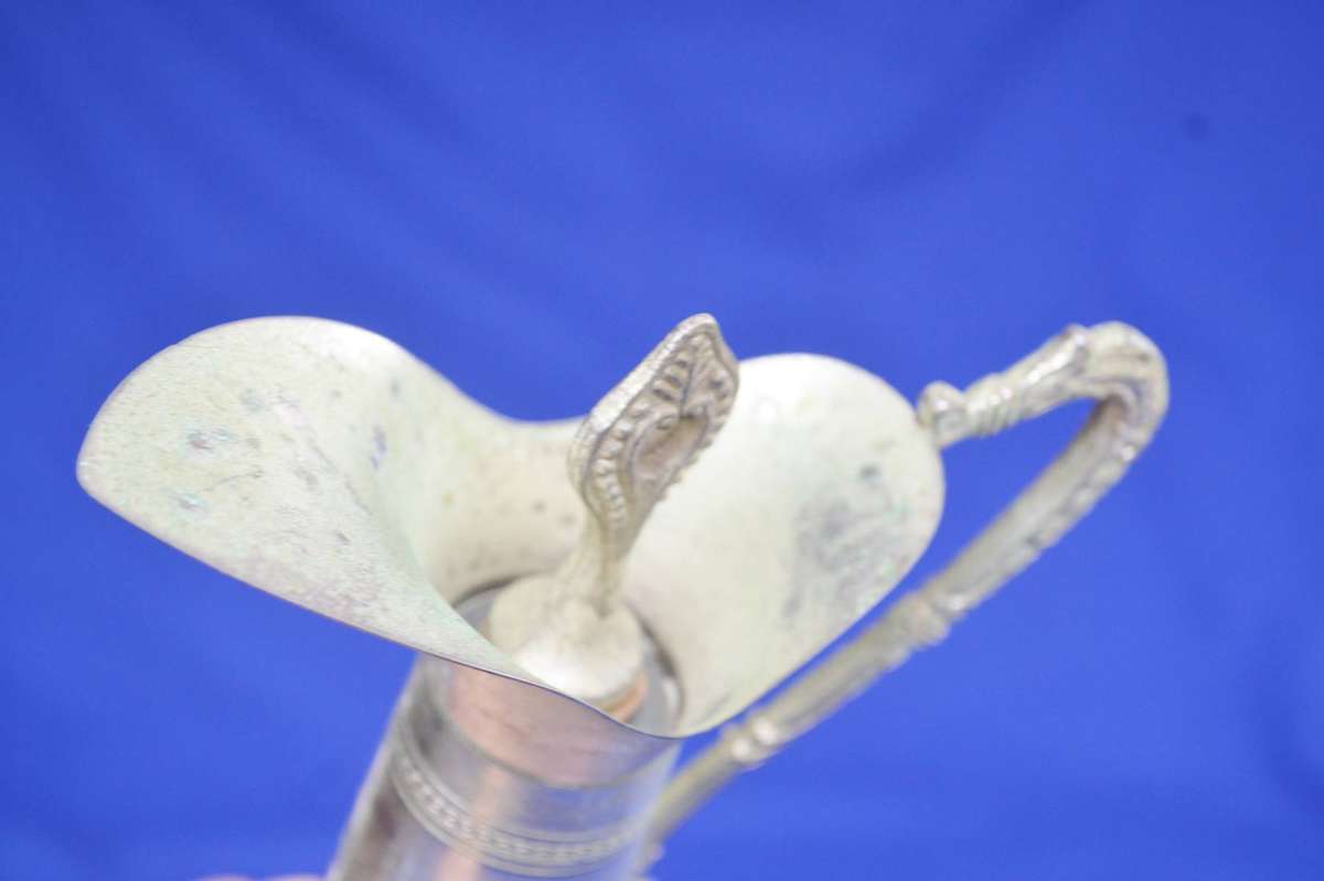 Vintage  Hobnail Ships Decanter with silver Plate Mounting