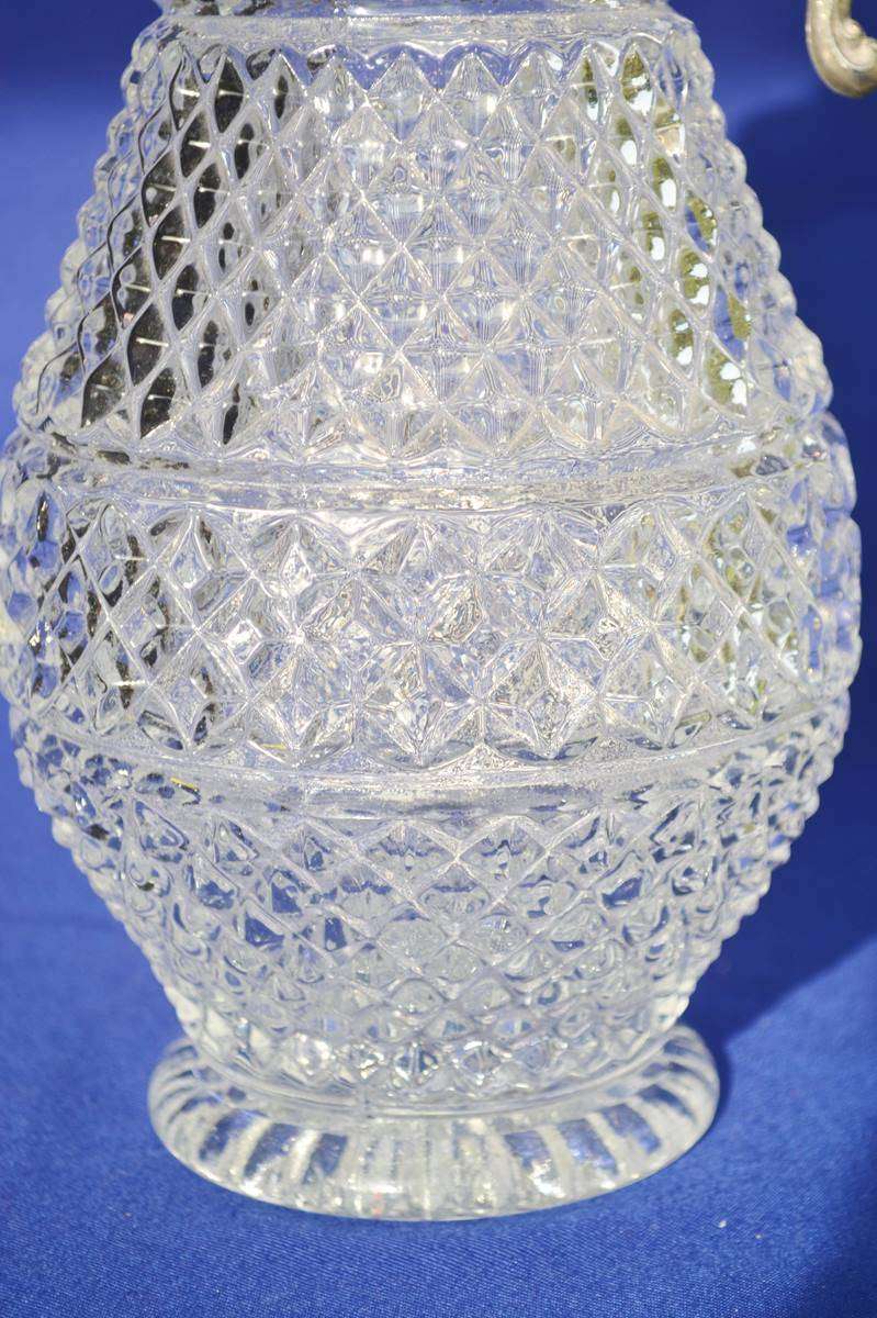 Sheraton Vintage Diamond Cut  Crystal Claret Jug / Wine Ewer with silver Plate Mountings