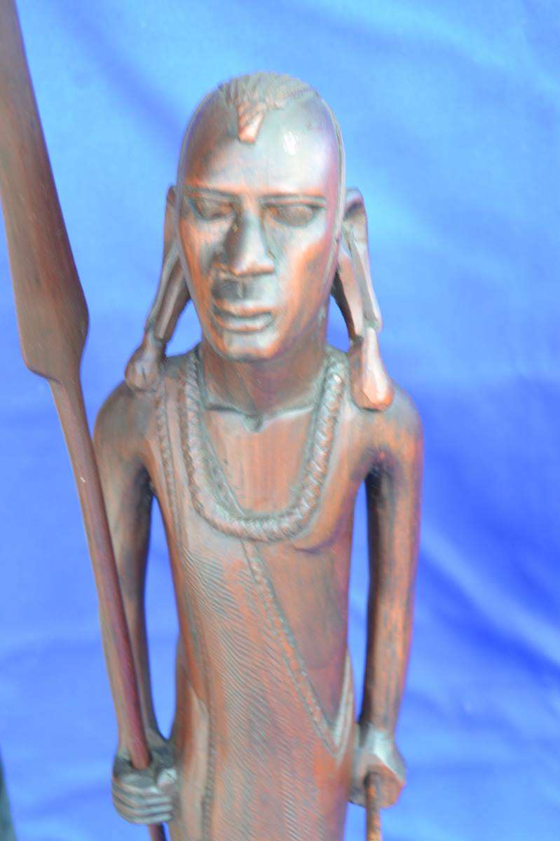 Hand Carved Wooden Maasai Warrior and Tribal  Figures