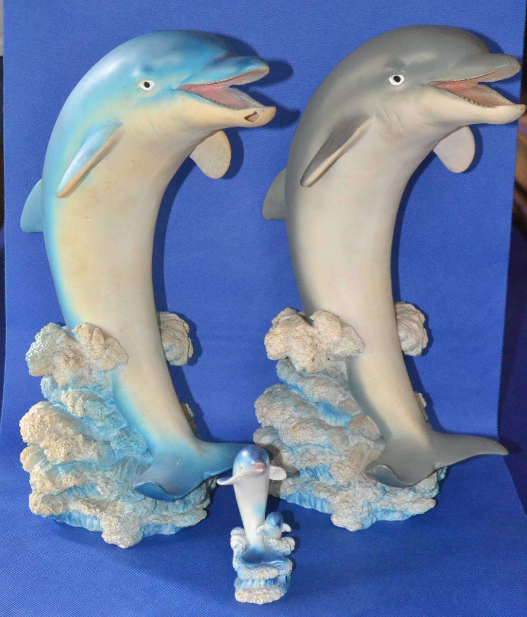 Pair of Large Bottle Nose Dolphins Plus Miniature