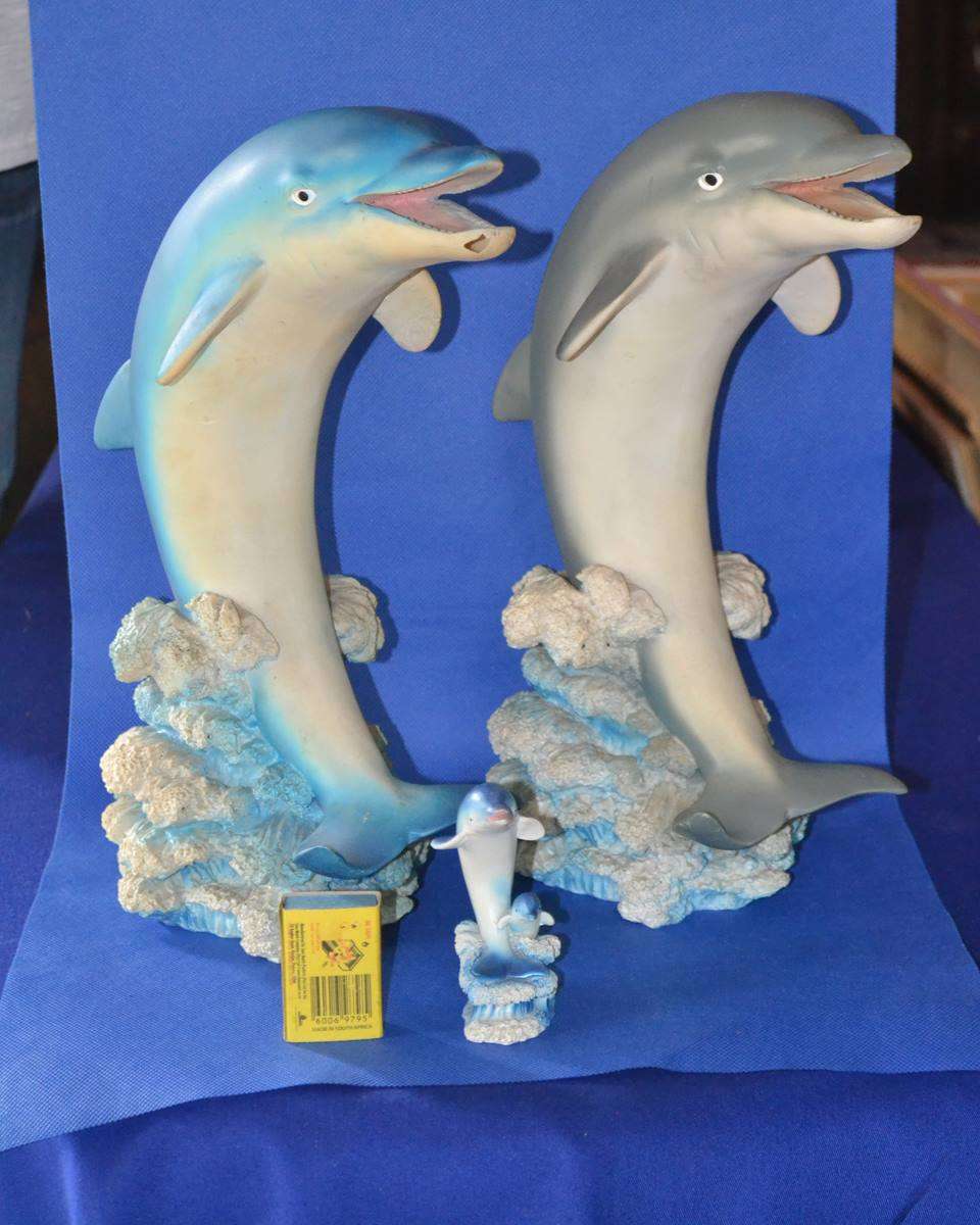 Pair of Large Bottle Nose Dolphins Plus Miniature