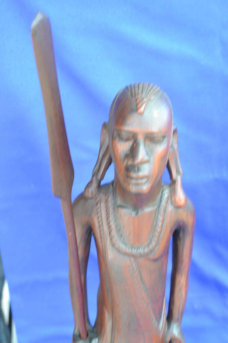 Hand Carved Wooden Maasai Warrior and Tribal  Figures