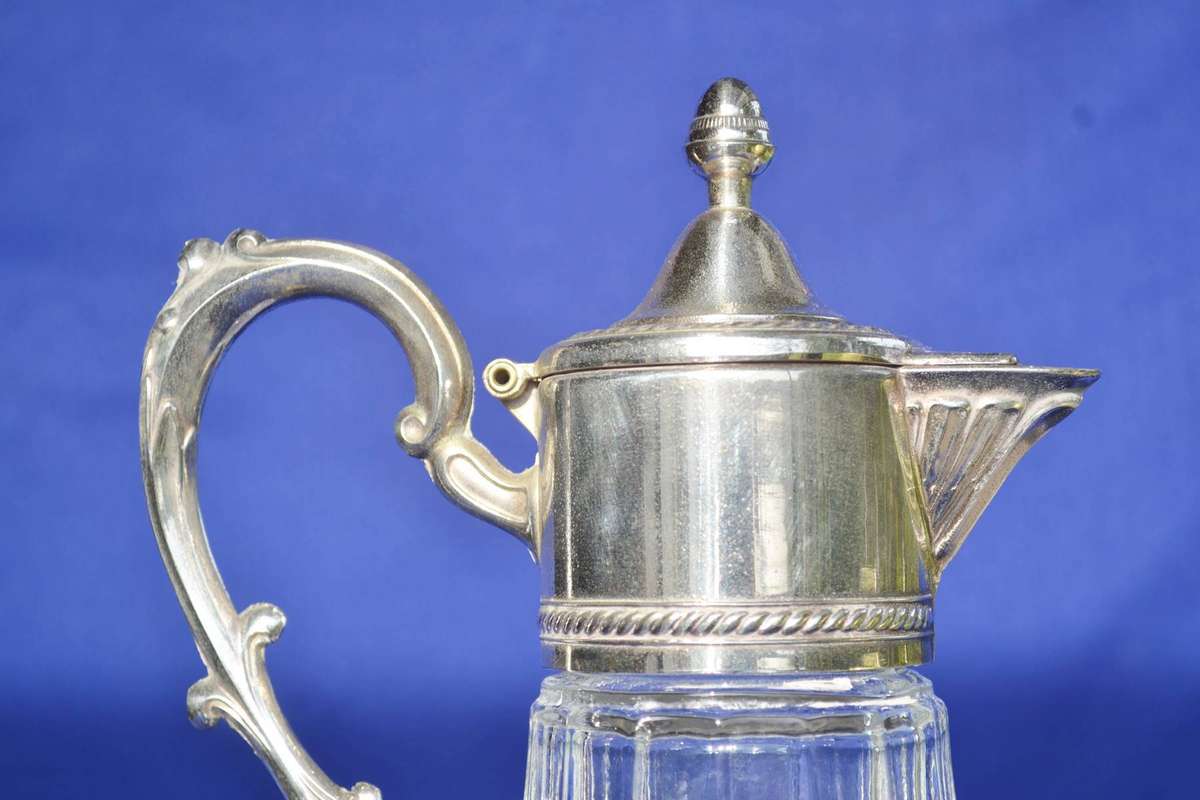 Sheraton Vintage Diamond Cut  Crystal Claret Jug / Wine Ewer with silver Plate Mountings