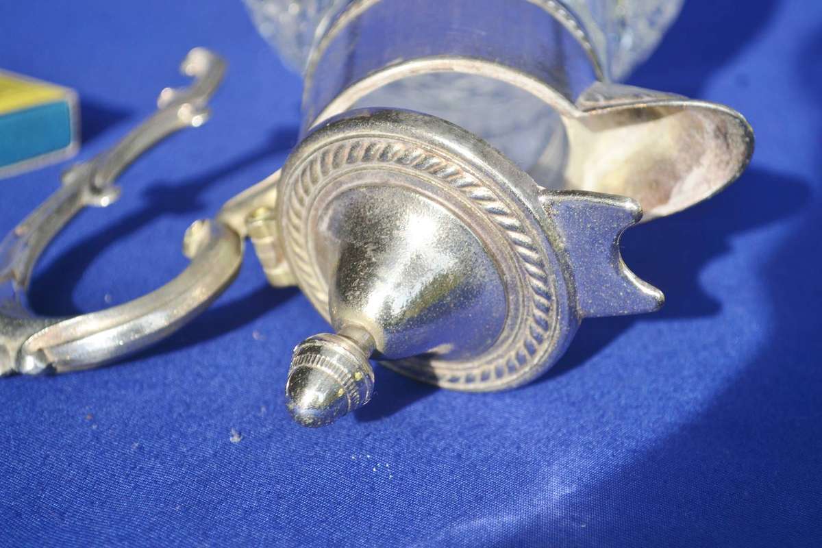 Sheraton Vintage Diamond Cut  Crystal Claret Jug / Wine Ewer with silver Plate Mountings