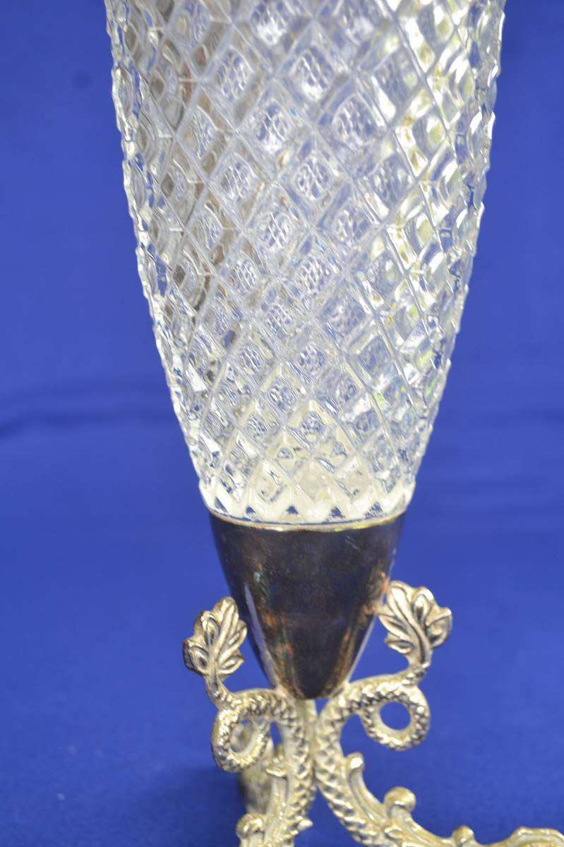 Vintage 1960's Diamond Cut Crystal Claret Jug with Silver Plate Mounting