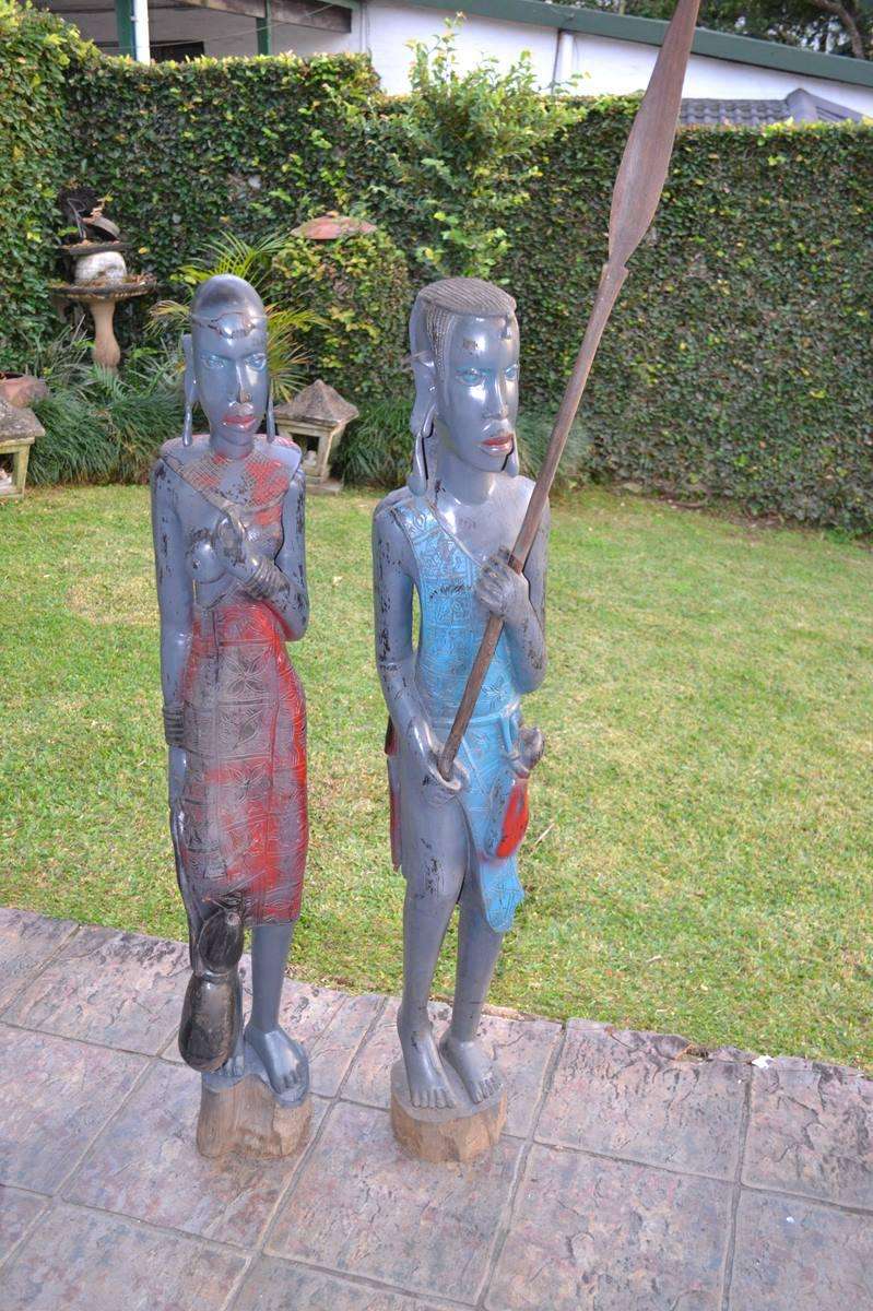 Large Maasai Woman  and Warrior - Morans - Heavy -40kg-Black Hardwood Carvings c1970's