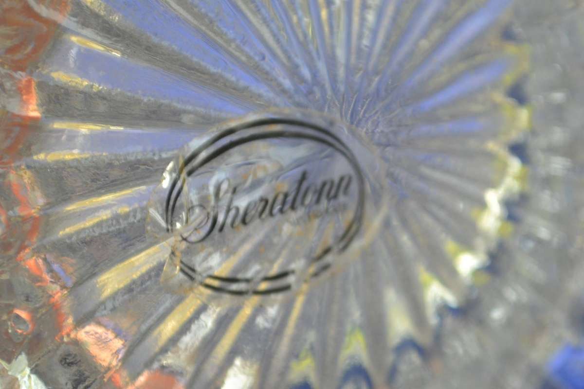 Sheraton Vintage Diamond Cut  Crystal Claret Jug / Wine Ewer with silver Plate Mountings