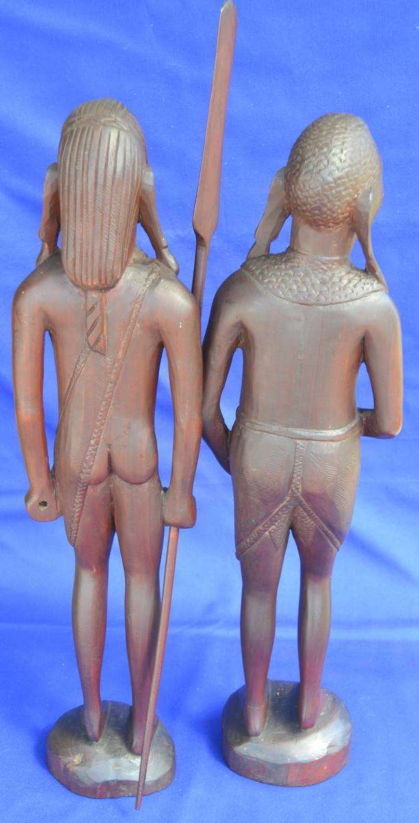Hand Carved Wooden Maasai Warrior and Tribal  Figures