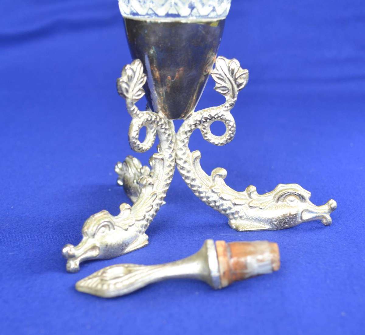 Vintage 1960's Diamond Cut Crystal Claret Jug with Silver Plate Mounting