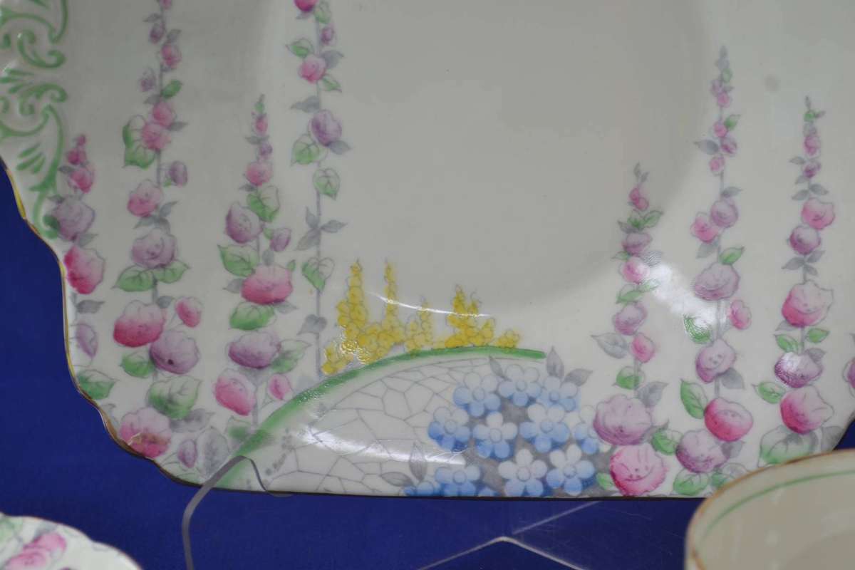 Foley Bone China Part Tea Set "Hollyhocks: - Vintage - 14 Pieces