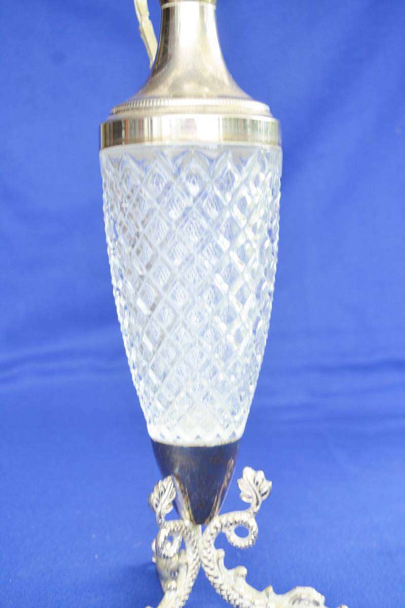 Vintage 1960's Diamond Cut Crystal Claret Jug with Silver Plate Mounting