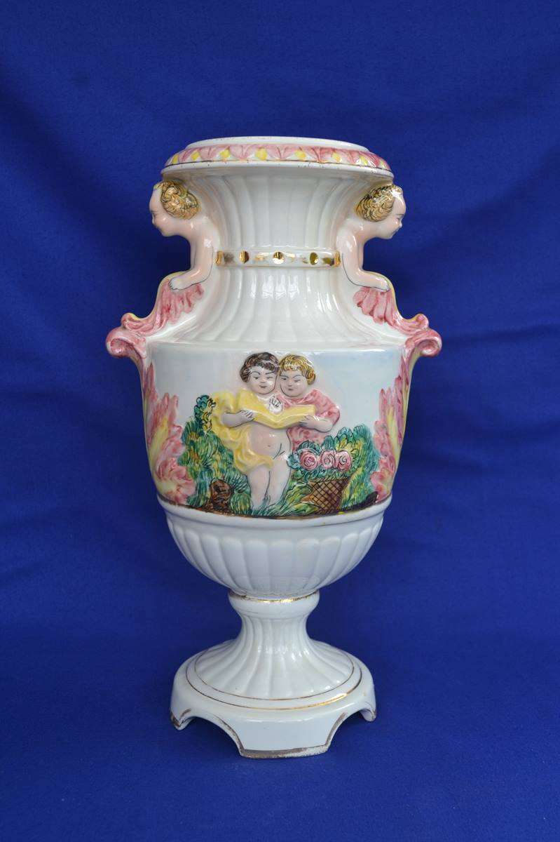 Large Vintage Capodimonte Vase Decorated in Relief