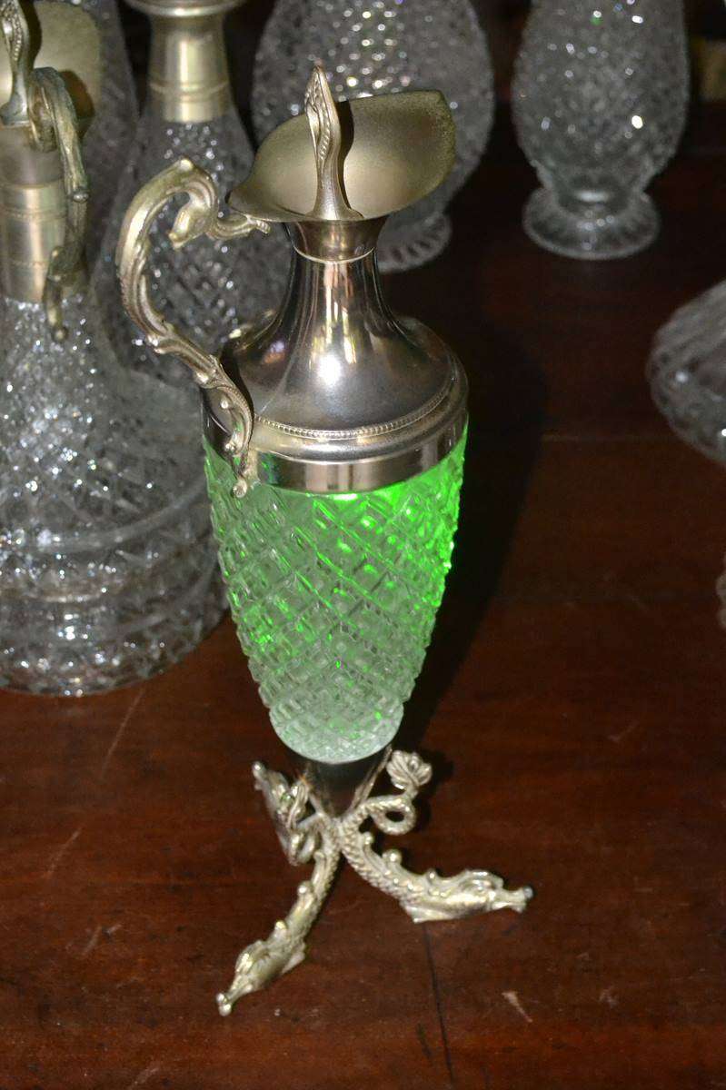 Vintage 1960's Diamond Cut Crystal Claret Jug with Silver Plate Mounting