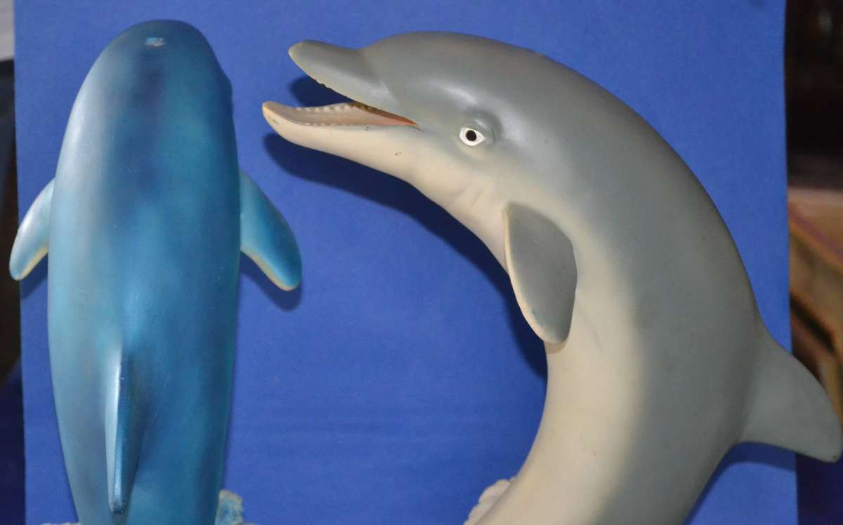 Pair of Large Bottle Nose Dolphins Plus Miniature