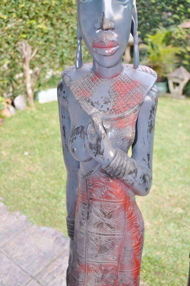Large Maasai Woman  and Warrior - Morans - Heavy -40kg-Black Hardwood Carvings c1970's