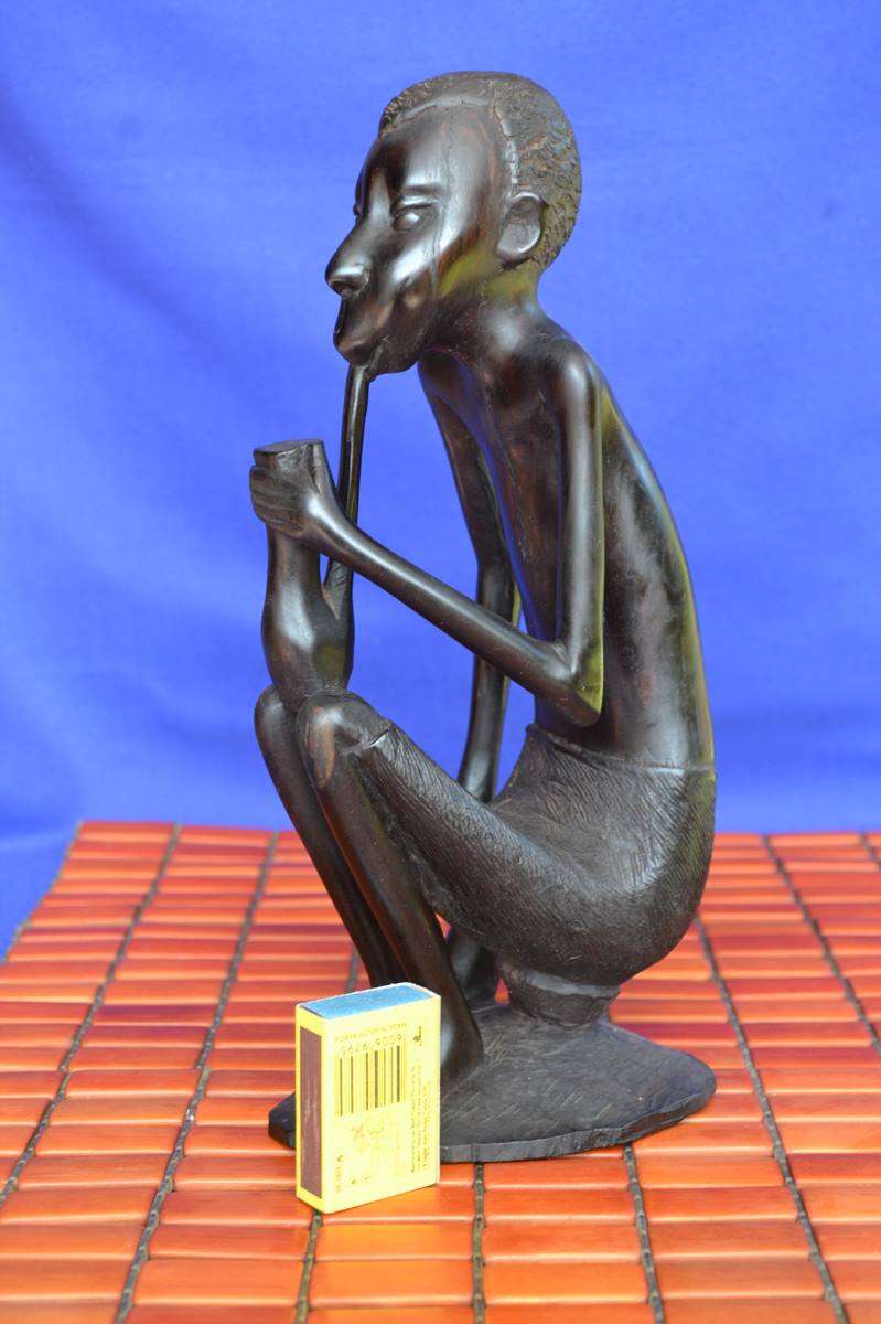 Vintage East African Carving, Man Smoking a Pipe