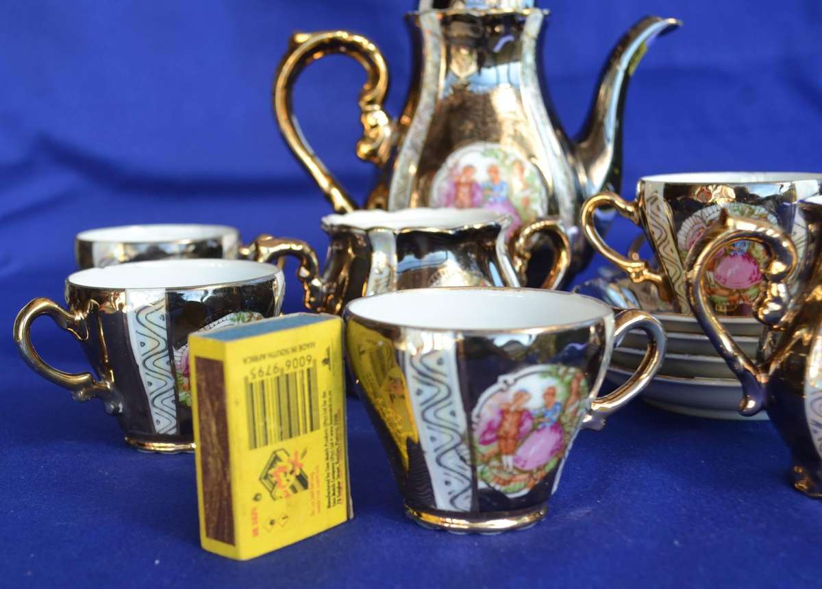 Vintage cobalt Blue and Gilt Regency Style Coffee Set - 11 Pieces