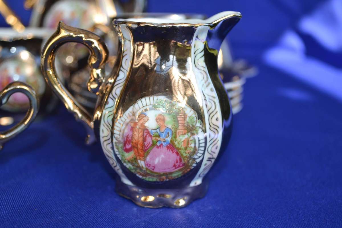 Vintage cobalt Blue and Gilt Regency Style Coffee Set - 11 Pieces