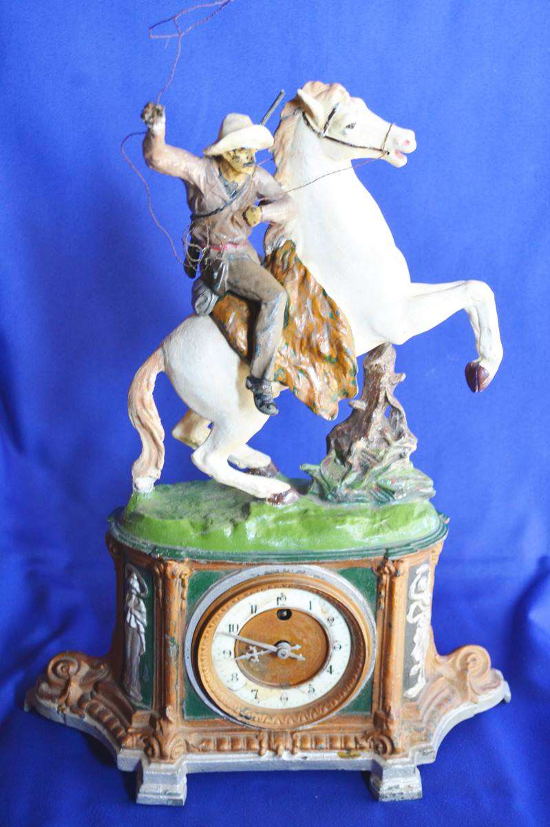 Vintage Very Rare Metal Cowboy Mantle Clock